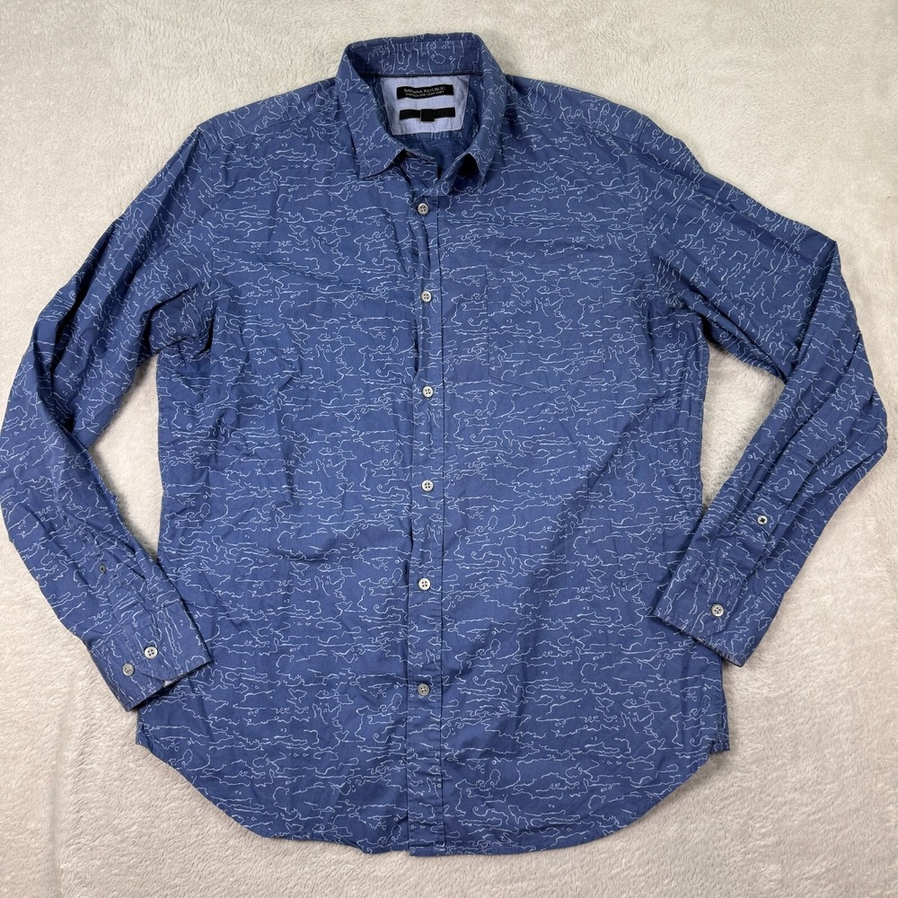 Banana Republic Shirt Mens Large Blue Water Camo Custom 078 Wash Slim Fit Button